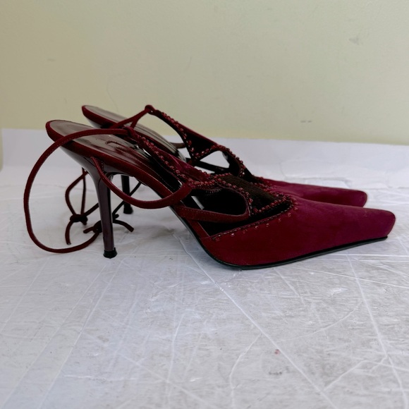 SERGIO ROSSI NEW Velvet Leather Beads Suede Ankle Tie Pointy Toe Pump Heels Shoe - Picture 2 of 15